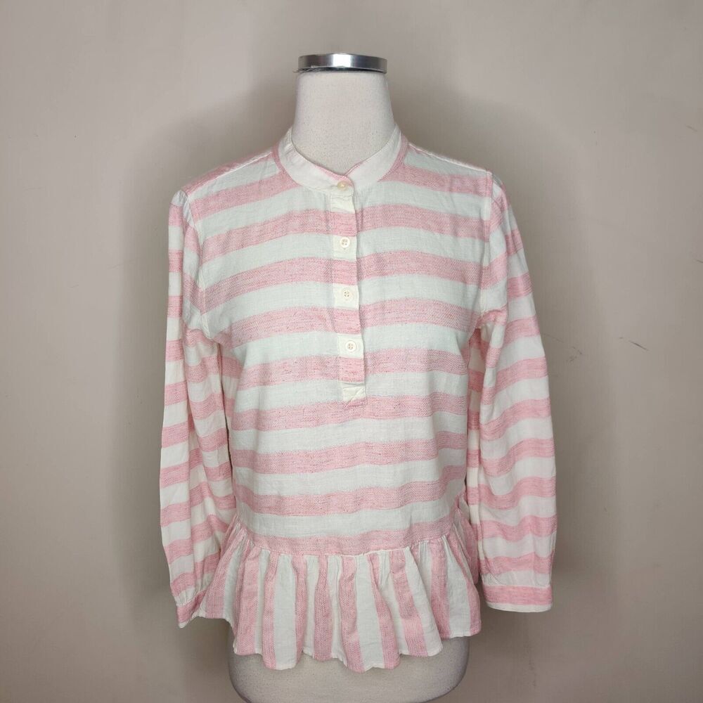 Lucky Brand Blouse‎ Top Pink White Popover Ruffled Hem